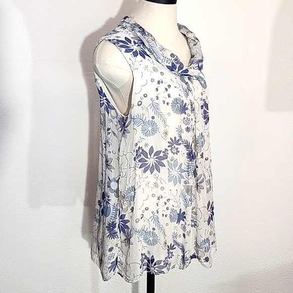 Ambra Blouse Silk Floral Sleeveless Cowl Neck White Size L - Picture 6 of 15